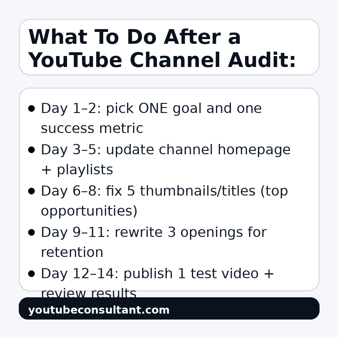 Infographic for What To Do After a YouTube Channel Audit: The 14‑Day Fix Sprint
