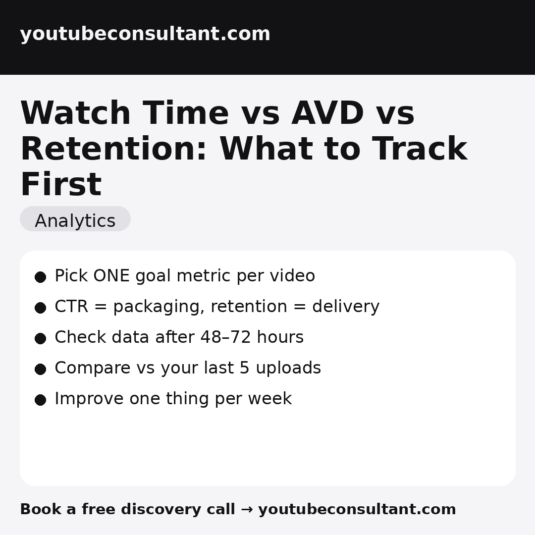 Watch Time vs AVD vs Retention: What to Track First infographic