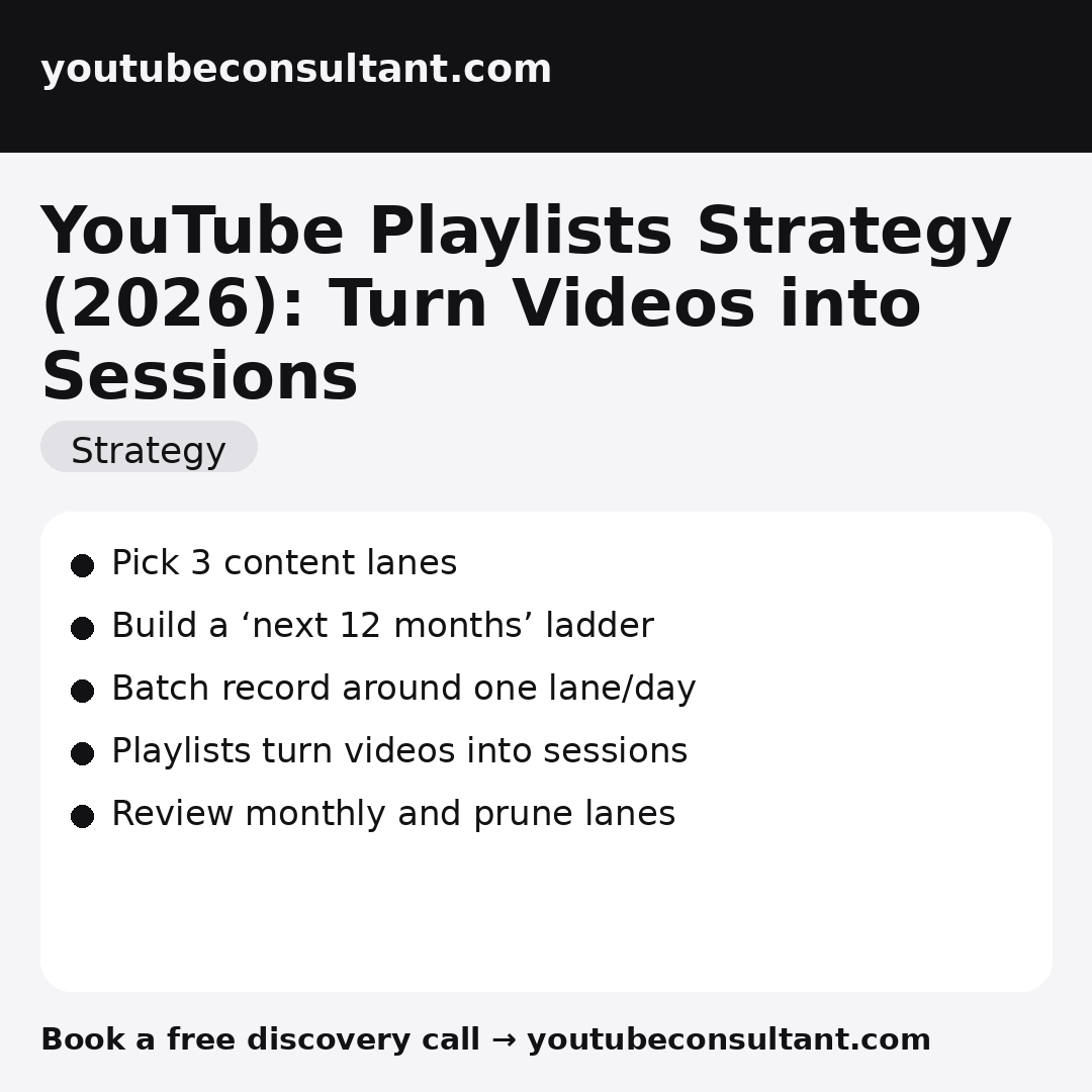 YouTube Playlists Strategy (2026): Turn Videos into Sessions infographic